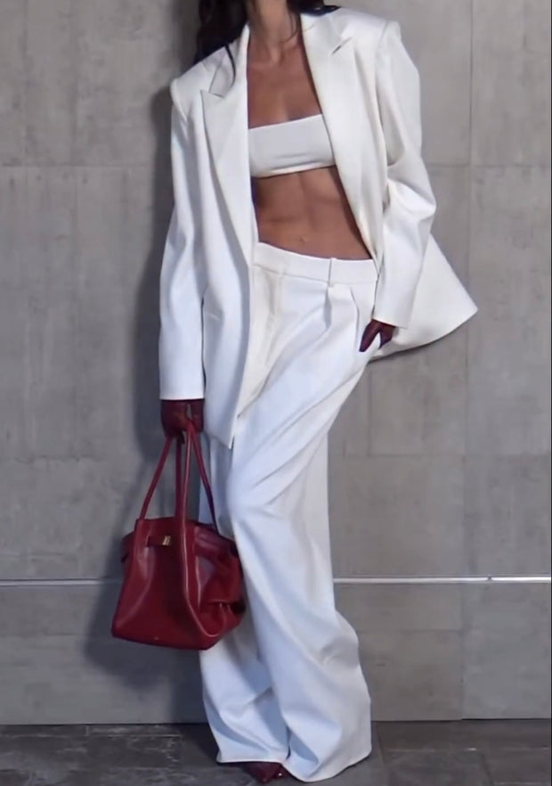 Elegant Pure Color Split Sleeve Lapel Suit Straight-Leg Pants Suit