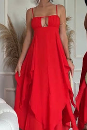 Sleeveless Solid Color Backless Hollow out Split Sexy Dress