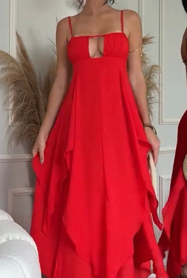 Sleeveless Solid Color Backless Hollow out Split Sexy Dress