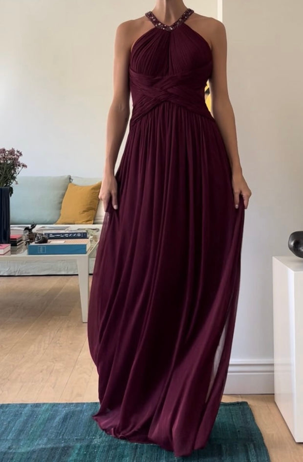 Sleeveless Cross Sexy Short Sleeve Backless Slit Maxi Dress