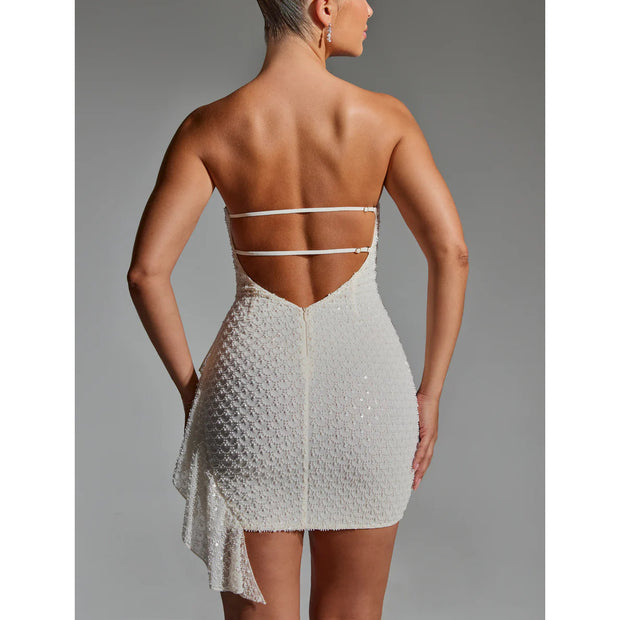 Sexy Strapless Large Backless Hip Ruffled dress