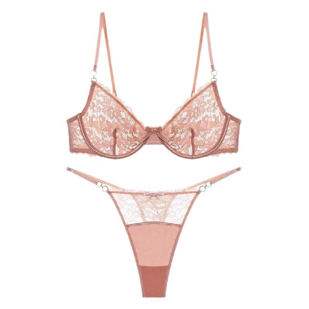 Two Piece Lace Diamond Buckle Anti-sagging Bra Set