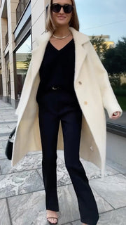 Fashion Polo Collar Button Woolen Long Sleeves Warm Coat