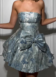 Tube Top Sexy Backless Fashion Graceful Bow Jacquard Dress