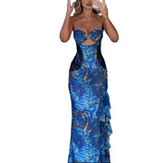sexy floral tube top long dress