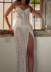 Sexy Tube Top Hollow-out Fishbone Split Backless Dress