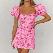 New Bell Sleeve Sexy Digital Printed Puff Sleeve Mid-Rise Short Dress