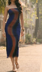Tube Top Cinched Waist Skinny Sheath Long Dress