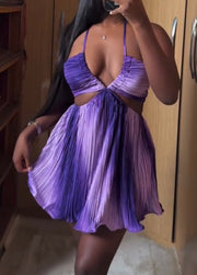 Strap Tube Top Lace-up Pleated Hollow Mini Skirt