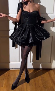 Vintage Bow Waist Trimming Spaghetti Straps Dress