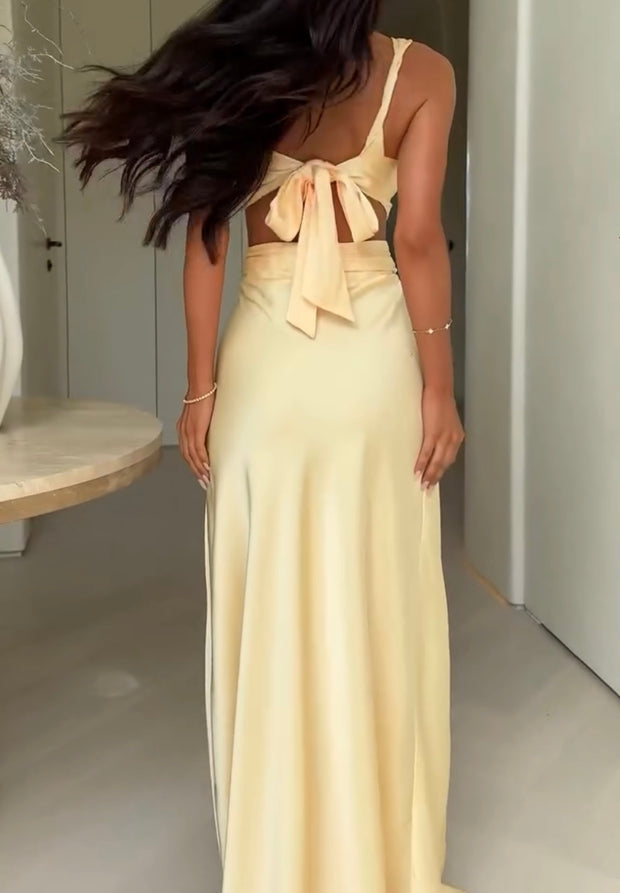 Fashion Hollowed-out Split V-neck Sleeveless Irregular Dress