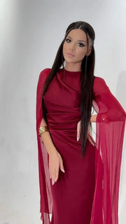 Sexy round Neck Shawl Long Sleeve Slim Temperament Dress