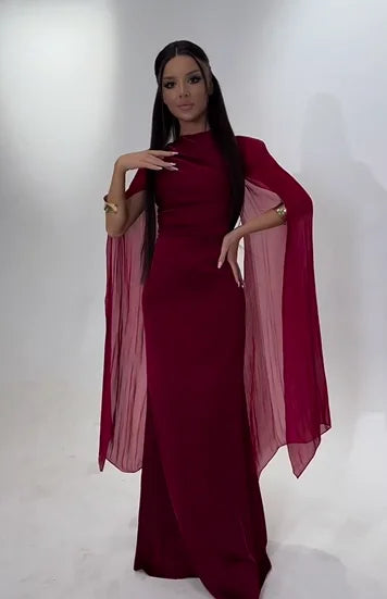 Sexy round Neck Shawl Long Sleeve Slim Temperament Dress