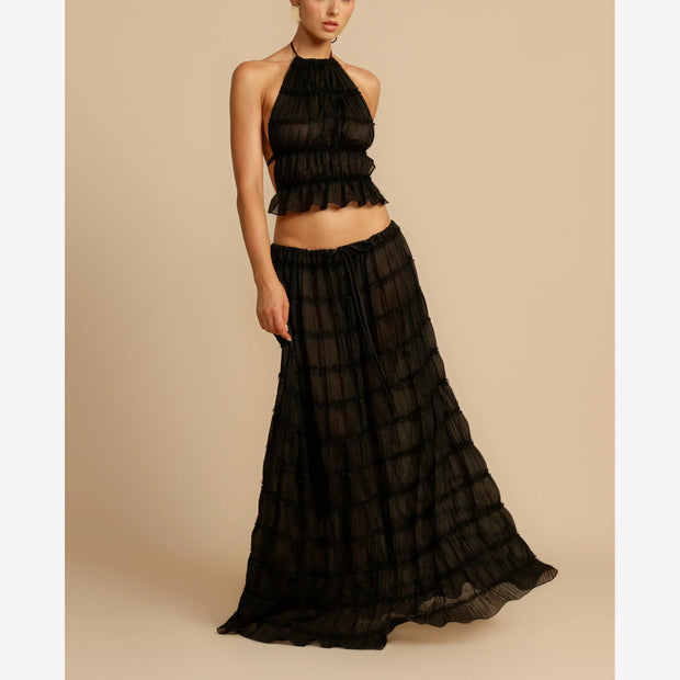 New Sleeveless Halter Top and Skirt Two-Piece Set