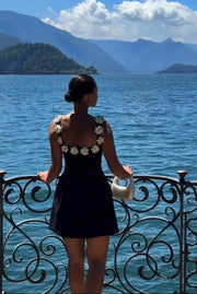 Fashion Square Collar Small Flower Vest Shorts Dress