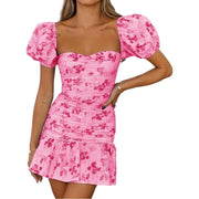 New Bell Sleeve Sexy Digital Printed Puff Sleeve Mid-Rise Short Dress