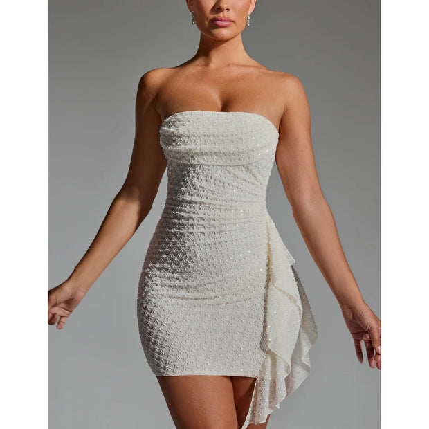 Sexy Strapless Large Backless Hip Ruffled dress
