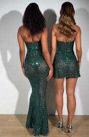 Sexy Socialite V-neck Irregular Backless Positioning Cutting Piece Rhinestone Dress