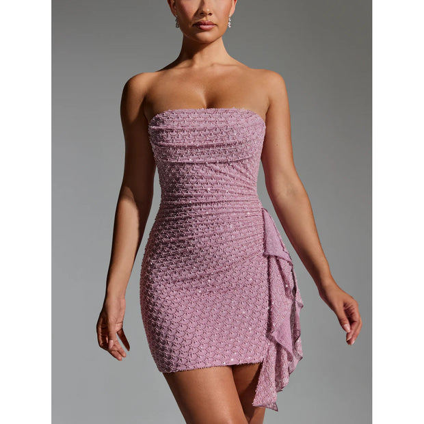 Sexy Strapless Large Backless Hip Ruffled dress