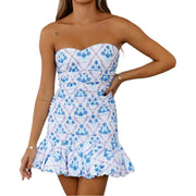 New Dress Casual Fresh and Sweet Summer Printed Pleated Short Women's Clothing