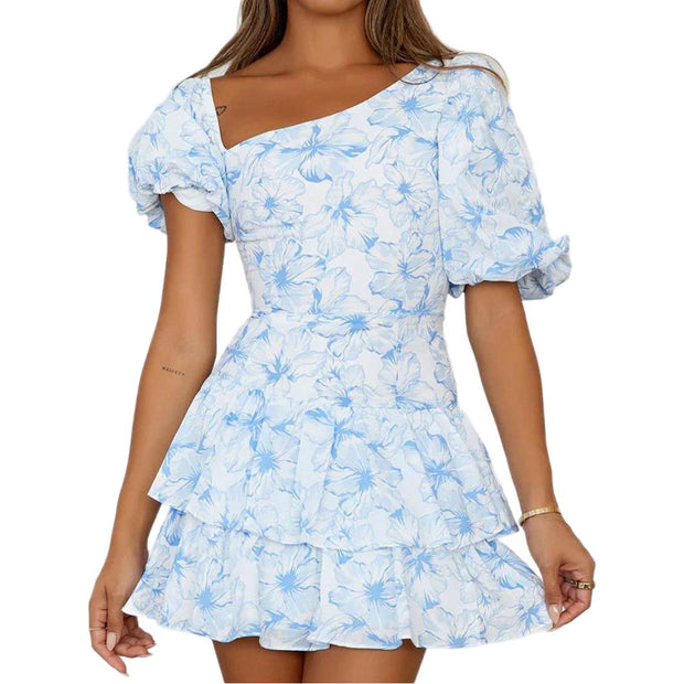 Romantic Retro Floral Dress for Women 2024 Summer New Style Waist-Cinching Fugitive Princess French Dress