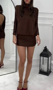 round Neck Long Sleeve Solid Color Stretch Dress