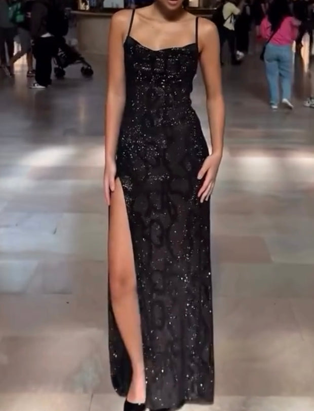 Sexy Sling Glitter Split Dress