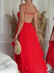 Sleeveless Solid Color Backless Hollow out Split Sexy Dress