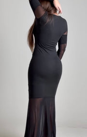 Elegant Slim Fit Mesh Stitching Long Sleeves Dress